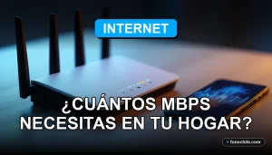 Un router moderno con luces LED azules y un smartphone mostrando gráficos abstractos, sobre una mesa de madera clara.