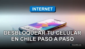 Guía para desbloquear un teléfono móvil en Chile mostrada en una pantalla con gráficos abstractos.