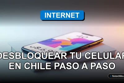 Guía para desbloquear un teléfono móvil en Chile mostrada en una pantalla con gráficos abstractos.