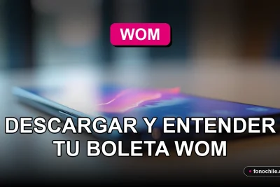 Boleta digital WOM 2026 mostrada en un teléfono inteligente moderno sobre una mesa de madera clara.