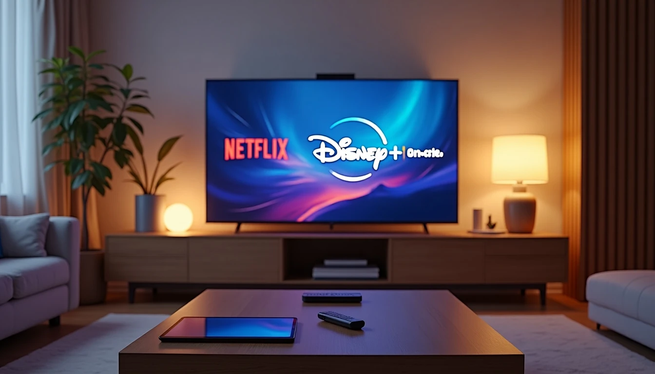 Sala moderna con televisor inteligente mostrando logos de streaming en Chile 2026