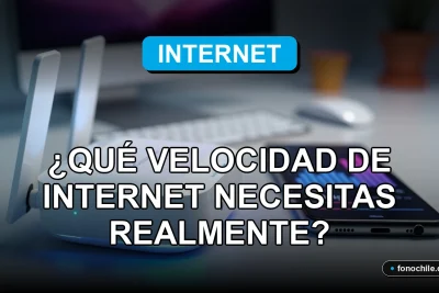 Guía de velocidad de internet 2026 con gráficos abstractos en una pantalla, junto a un router moderno sobre una mesa.