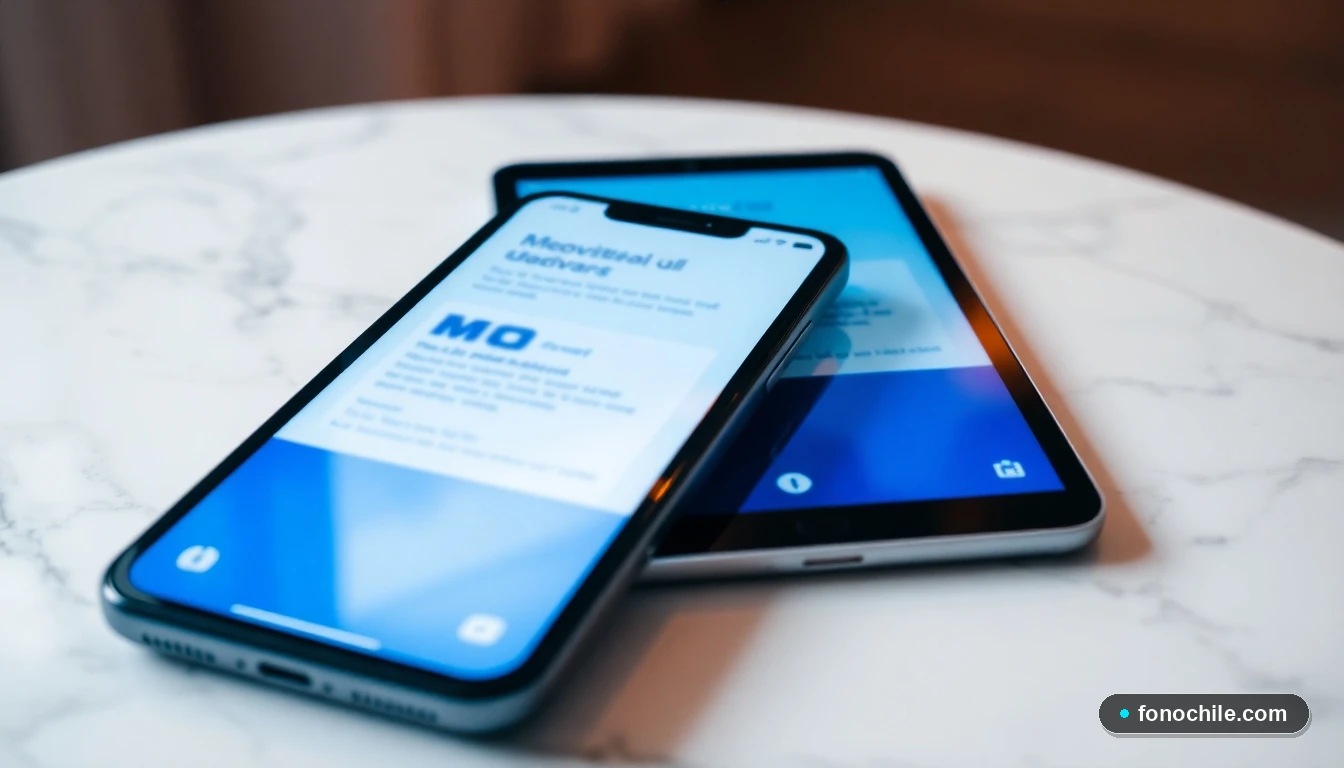 Detalle de dispositivos móviles mostrando una interfaz de usuario genérica para la gestión de servicios digitales.