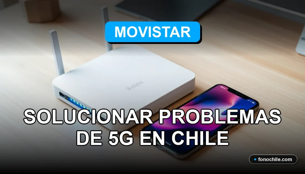 Guía para solucionar problemas de cobertura y velocidad de red 5G en Chile, con un router moderno sobre una mesa.