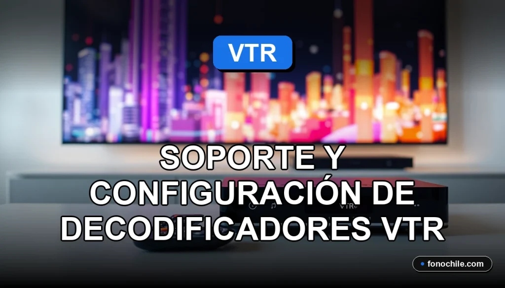 Guía de configuración y soporte técnico para decodificadores VTR en una mesa de trabajo moderna.