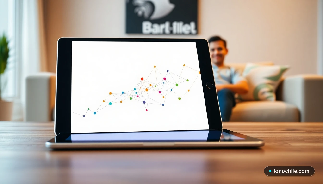 Gráfico abstracto de conectividad de red en una tableta, representando la configuración de un decodificador VTR en un entorno doméstico.