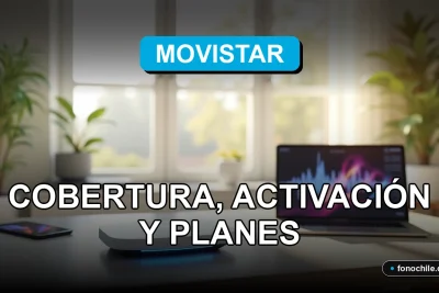 Un moderno router 5G de Movistar con luces LED azules, sobre una mesa de diseño minimalista.