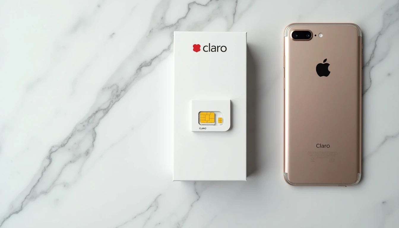 Chip Claro Chile y smartphone sobre fondo de mármol - activación y bloqueo