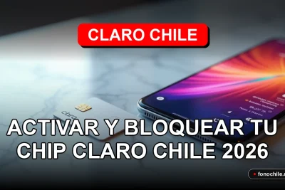 Un chip SIM Claro y un teléfono inteligente moderno en una mesa, con gráficos abstractos de colores en la pantalla.