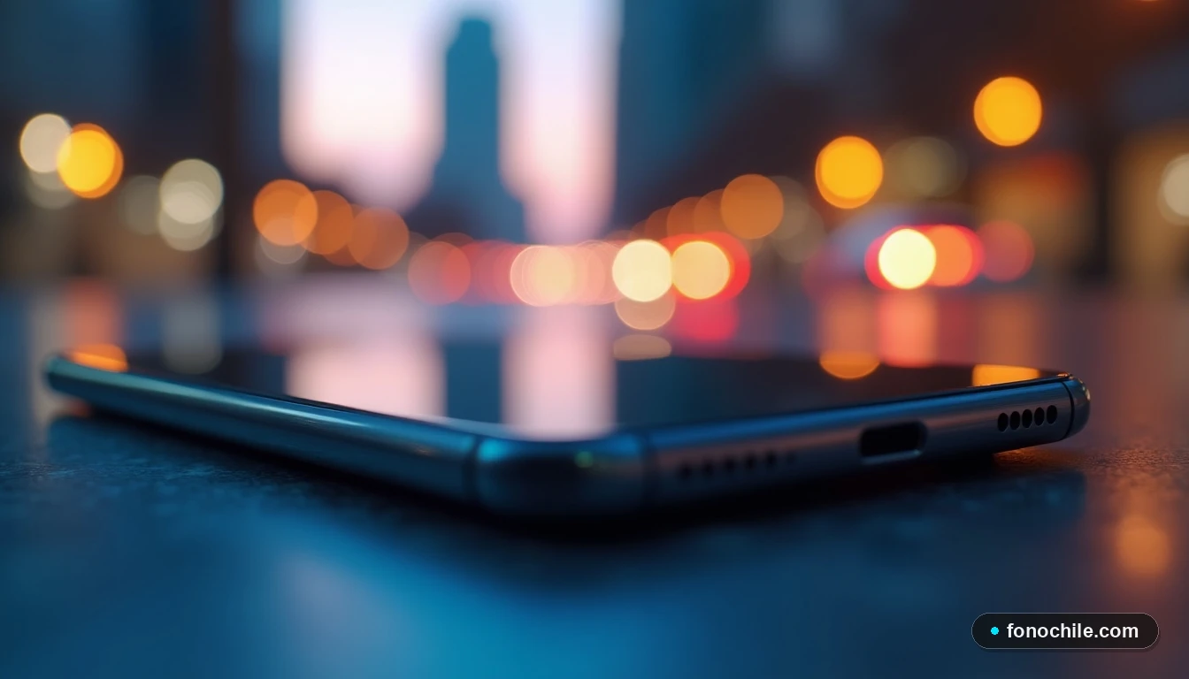 Primer plano artístico de un teléfono inteligente moderno en fondo desenfocado