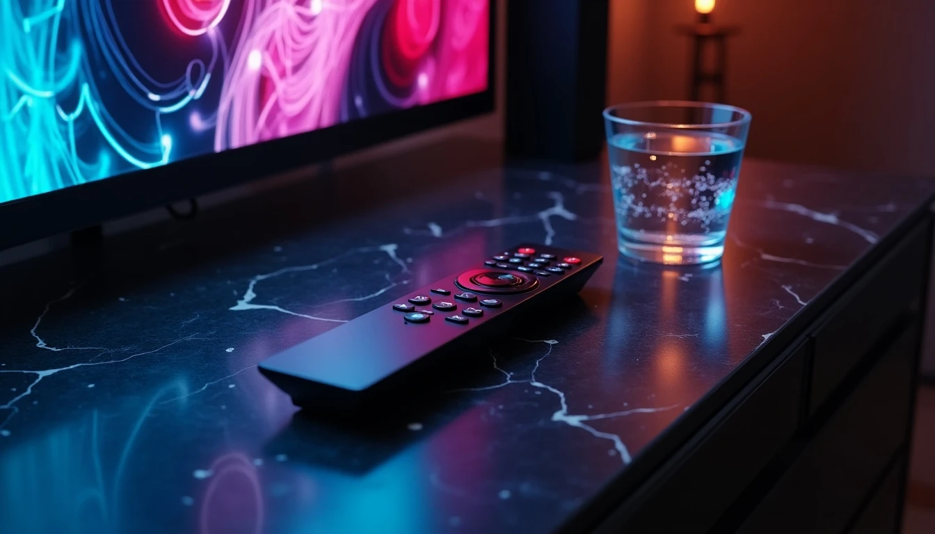 Guía visual de canales y control remoto Movistar en disposición minimalista