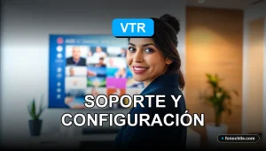 Guía de canales VTR 2026 en pantalla de televisor, mostrando soporte técnico y configuración del servicio.