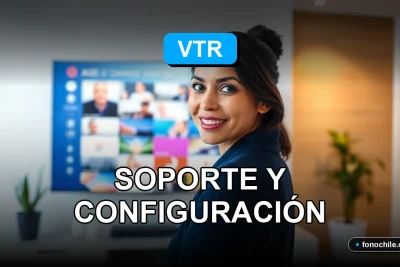 Guía de canales VTR 2026 en pantalla de televisor, mostrando soporte técnico y configuración del servicio.