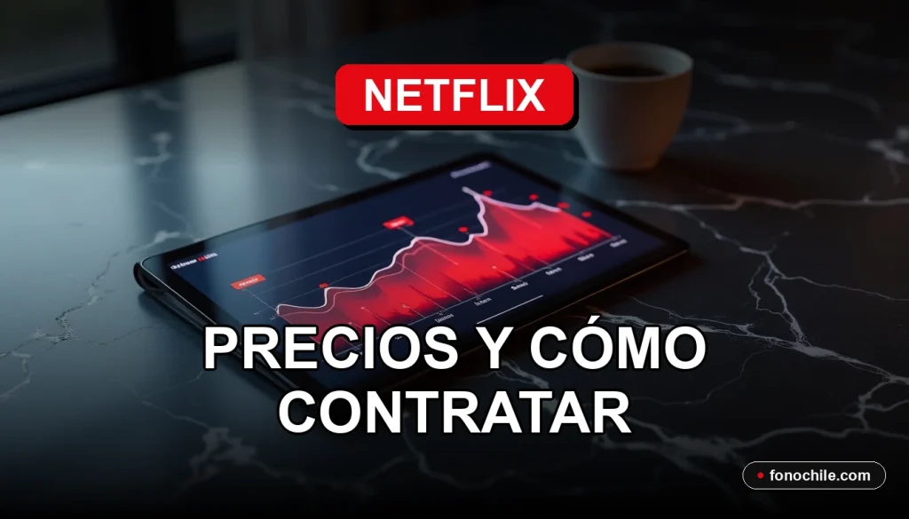 Guía de precios y contratación de Netflix Chile 2026 en pantalla de tablet sobre mesa.