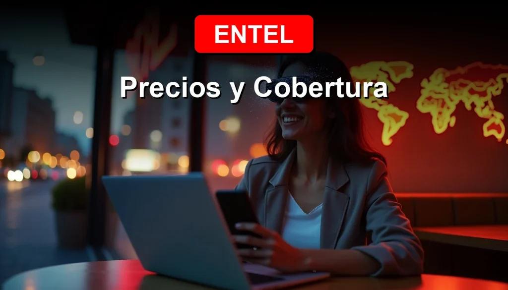 Hombre joven sonriente con gafas de realidad aumentada en la ciudad, reflejando un mapa de cobertura 5G digital sobre la imagen.