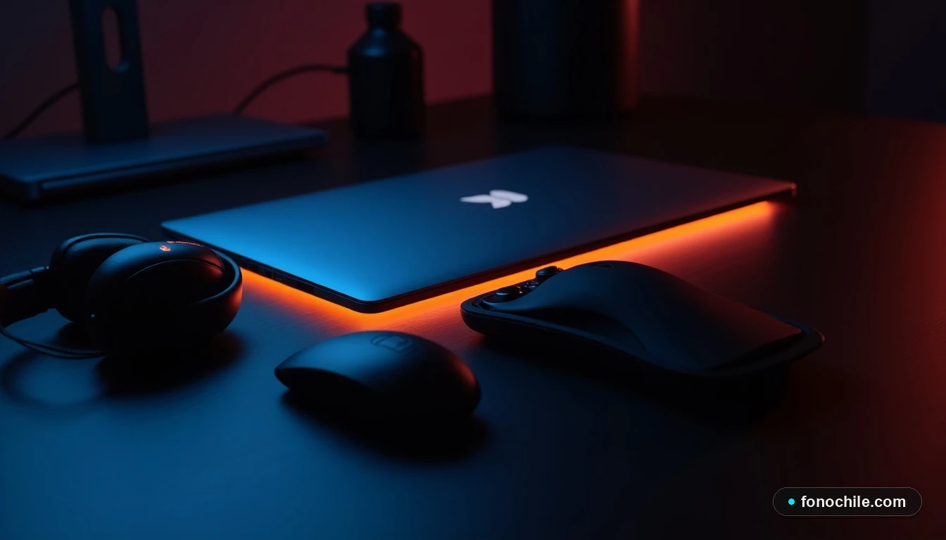 Dispositivos tecnológicos modernos en una mesa, listos para una noche de películas de miedo en streaming.