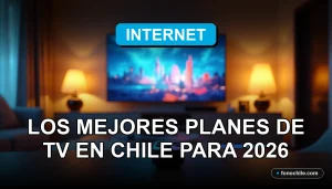 Planes de televisión por cable e internet en Chile mostrando un moderno control remoto y un televisor en una sala de estar contemporánea.