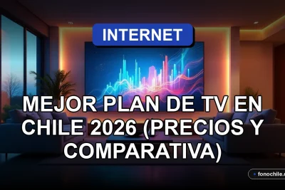 Comparativa de planes de televisión en Chile mostrando una pantalla de TV moderna con gráficos abstractos en una sala de estar contemporánea.