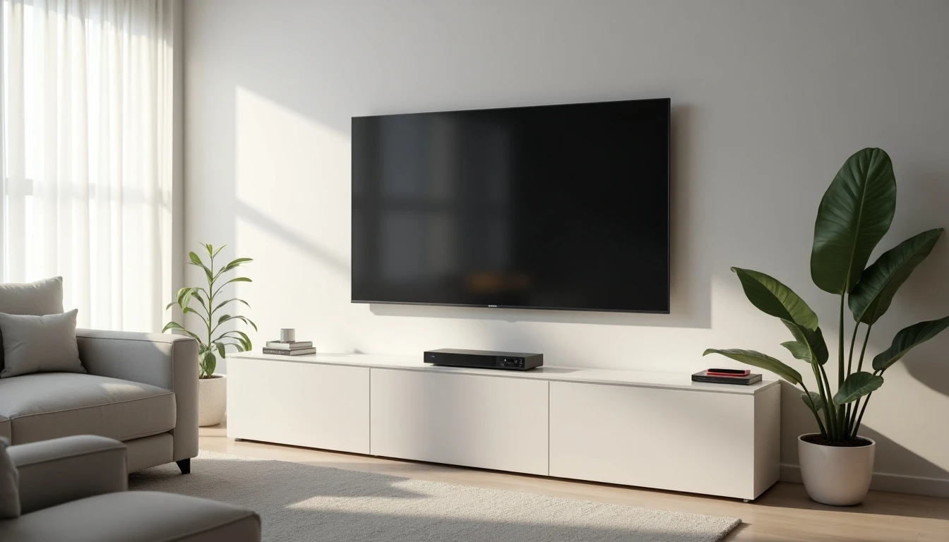 Sala moderna con televisor plano y equipos de entretenimiento para planes de TV Chile 2026