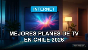 Guía definitiva para elegir el mejor plan de televisión en Chile, mostrando una moderna sala de estar con una pantalla de TV mostrando gráficos abstractos.