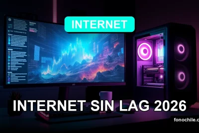 Un setup de gaming profesional con iluminación RGB cian y púrpura, sin lag, en un escritorio moderno.