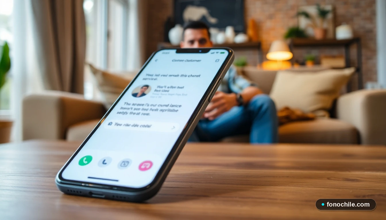 Persona revisando el proceso de reclamación a su operador de telecomunicaciones desde su teléfono móvil.
