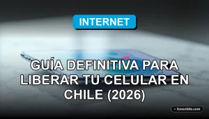 Guía para liberar un teléfono móvil en Chile, mostrando un smartphone moderno sobre una mesa con gráficos abstractos en su pantalla.