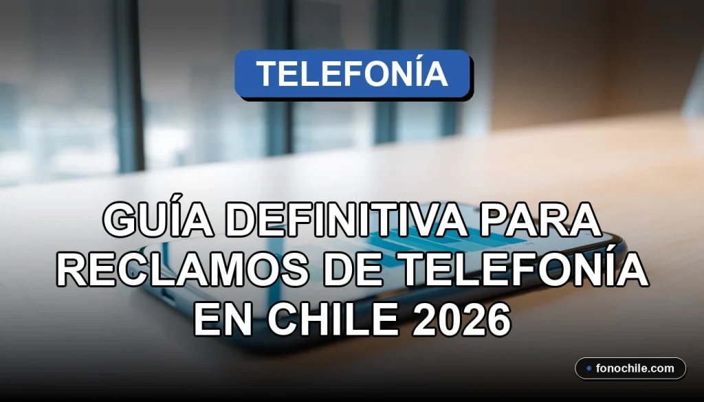 Guía para realizar reclamos a compañías de telefonía móvil e internet en Chile, mostrando un teléfono inteligente en un entorno profesional.