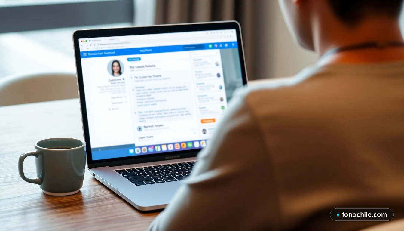 Persona revisando el portal de atención al cliente para un reclamo de servicios de telecomunicaciones en Chile.