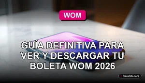 Boleta digital WOM mostrada en un teléfono inteligente moderno sobre una mesa de trabajo limpia.