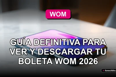 Boleta digital WOM mostrada en un teléfono inteligente moderno sobre una mesa de trabajo limpia.