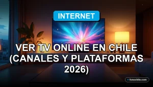 Guía definitiva para ver televisión online en Chile mostrando una moderna sala de estar con pantalla de TV y dispositivos inteligentes.