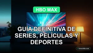 Una guía visual de HBO Max Chile 2026 mostrando contenido de series, películas y deportes en una pantalla de televisión moderna.
