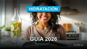 Una guía visual sobre hábitos de hidratación saludable para el verano, con elementos naturales y tecnología.