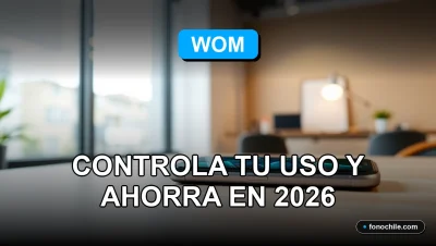 Una aplicación móvil de WOM mostrando gráficos abstractos de consumo de datos y minutos, sobre un fondo moderno.