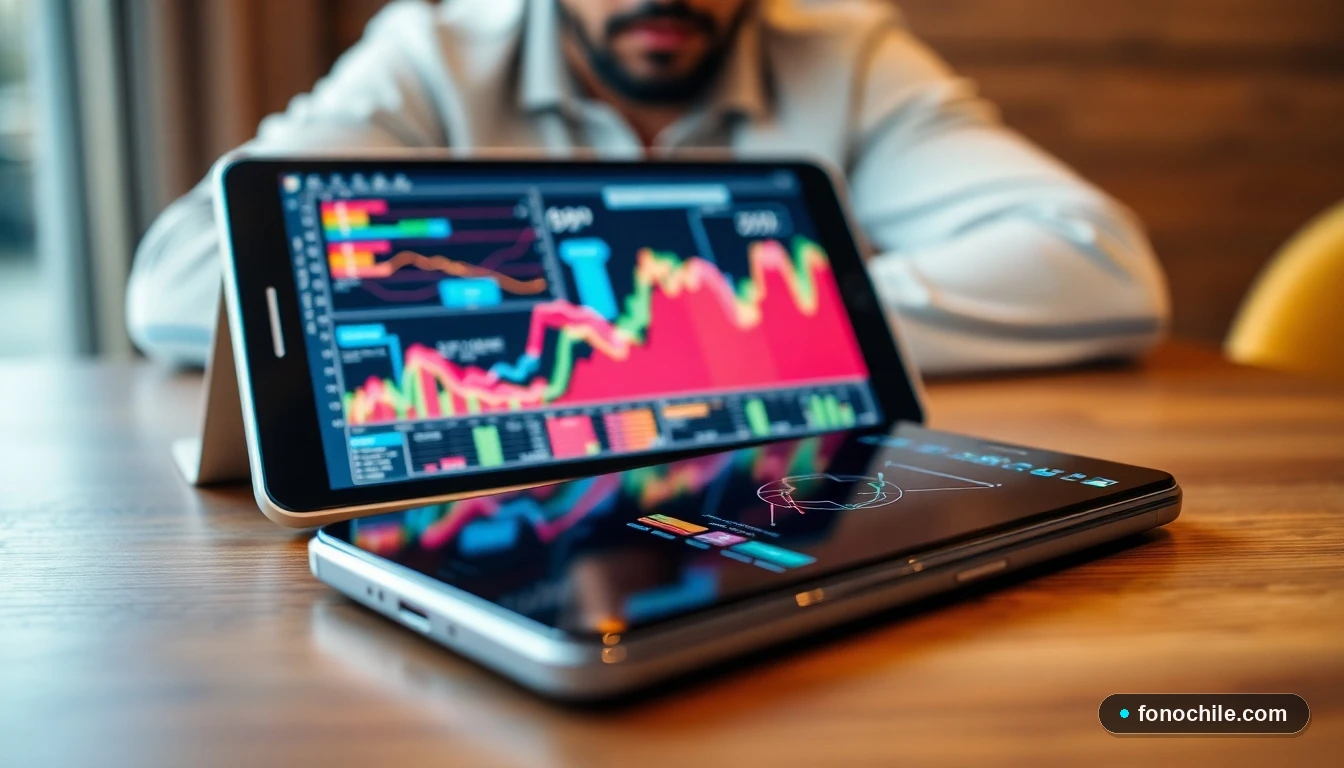 Dispositivos móviles mostrando gráficos abstractos de consumo de datos y minutos de telefonía.
