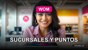 Mujer consultando el horario de atención de una sucursal WOM en La Serena en su teléfono inteligente.