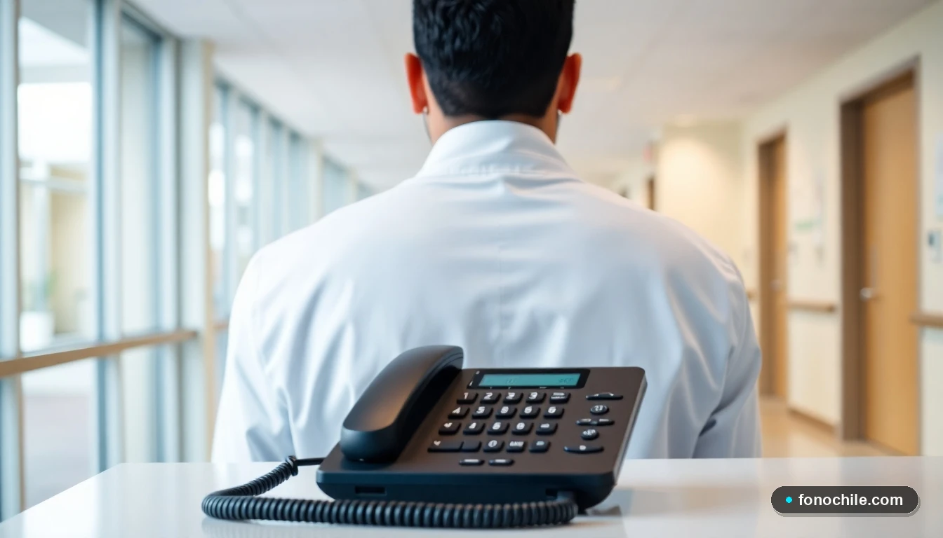 Teléfono inalámbrico moderno en una estación de enfermería de un hospital contemporáneo.