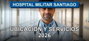Fachada moderna del Hospital Militar Santiago de Chile, mostrando su arquitectura institucional y acceso principal.