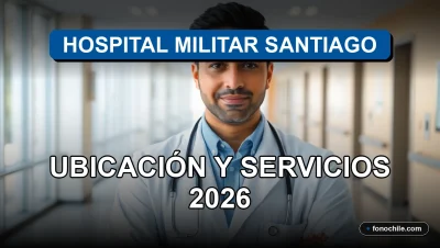 Fachada moderna del Hospital Militar Santiago de Chile, mostrando su arquitectura institucional y acceso principal.