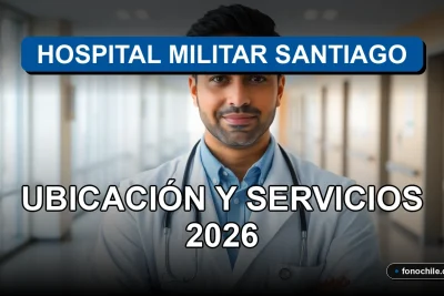 Fachada moderna del Hospital Militar Santiago de Chile, mostrando su arquitectura institucional y acceso principal.