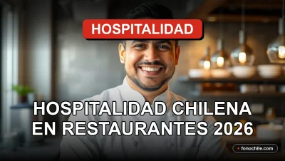 Un chef chileno sonriente en un restaurante moderno, representando la calidez y hospitalidad de la gastronomía chilena.