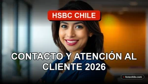 Una mujer latina, representando al servicio de atención al cliente de HSBC Chile, sonríe con confianza en una oficina moderna.