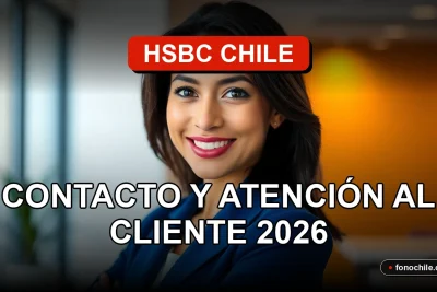 Una mujer latina, representando al servicio de atención al cliente de HSBC Chile, sonríe con confianza en una oficina moderna.