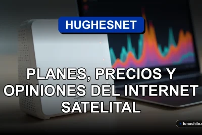 HughesNet satélite en Chile 2026, router moderno sobre mesa con gráficos abstractos en pantalla.