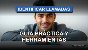 Guía para identificar números de teléfono en Chile usando una aplicación en un smartphone moderno sobre un escritorio.