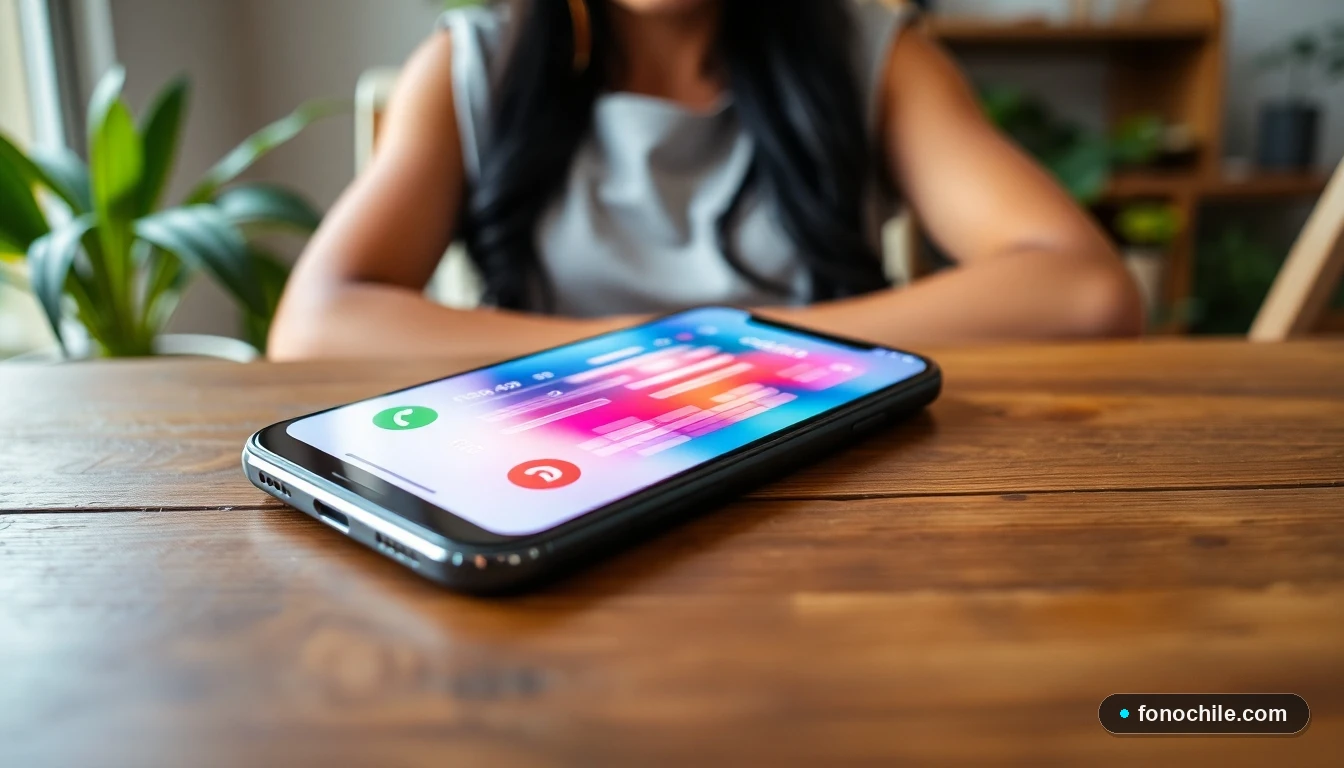 Smartphone mostrando un gráfico abstracto de llamadas entrantes para identificar números desconocidos en Chile