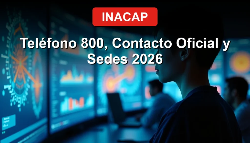 Estudiante de INACAP observando visualización de datos en pantalla moderna en laboratorio tecnológico.