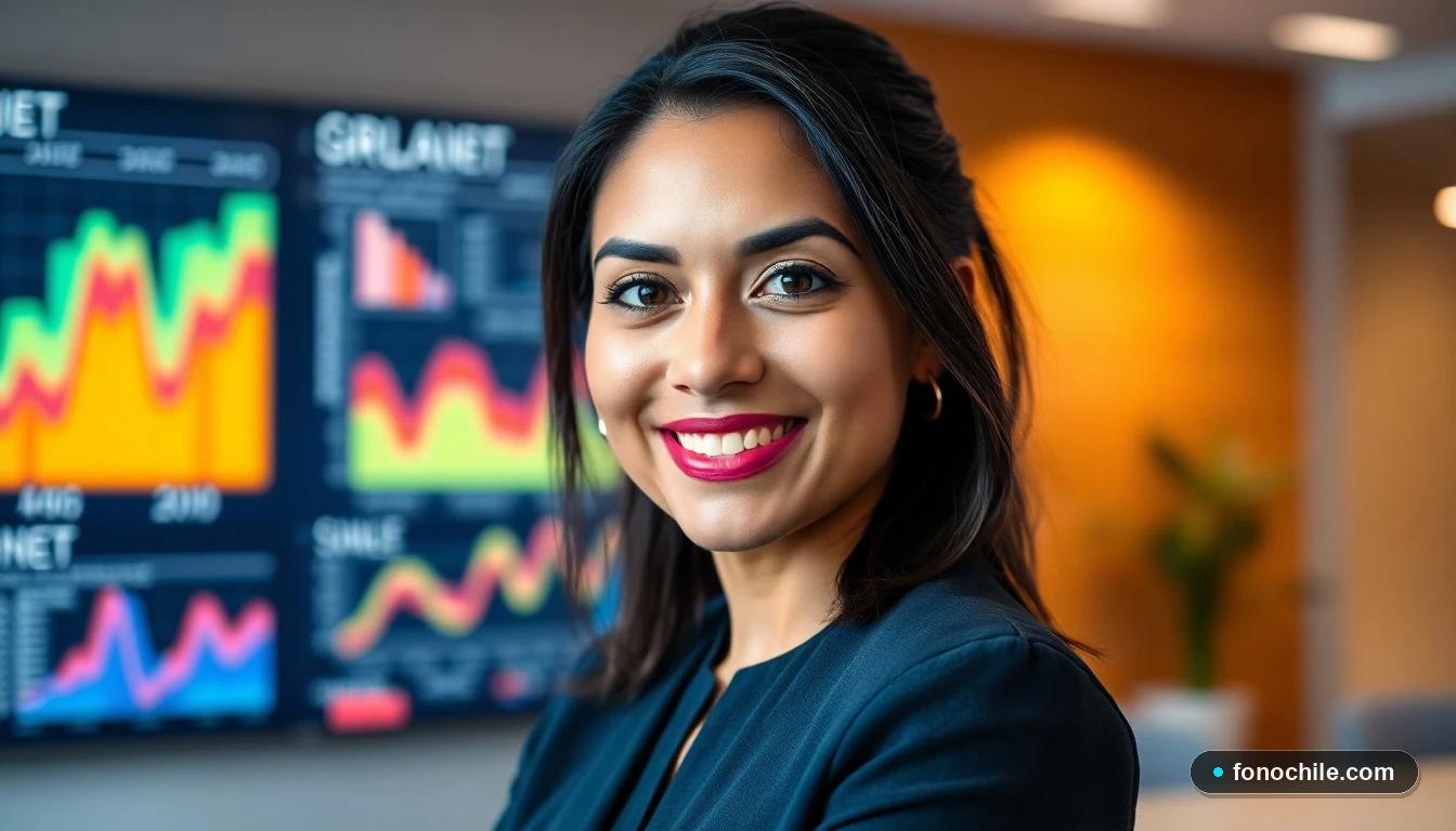 Asesora profesional de INACAP en una oficina moderna, disponible para orientación y contacto con futuros estudiantes.