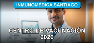 Un profesional de la salud en el moderno centro de vacunación Inmunomédica Santiago, mostrando un ambiente clínico seguro y tecnológico.